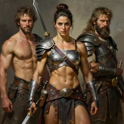 a portrait of a muscular female warrior by Ross Tran and Thomas Cole and Wayne Barlowe