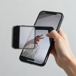 a floating smart phone taking a picture of itself in a mirror, the reflection of the phone shows an image of the reflection of the phone, infinite recursion, ink drawing, in the style of m. c. escher