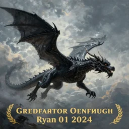 “a painting of a large black dragon flying through the sky”