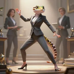 fullbody!! personification of a gecko as a business woman, stunning, gecko face, hyperrealistic, trending on artstation, smooth and sharp, intricate, fine details, highly detailed, elegant, dynamic pose, radiant light, detailed and intricate environment, professional character concept art by tatyana kupriyanova and greg rutkowski and raymond swanland