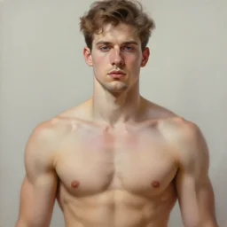 a beautiful muscular man, close up portrait, aesthetic, oil painting, pale colors, high detail, 8 k, wide angle, octane render, trending on artstation,