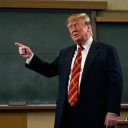 a low angle film still of donald trump as a professor giving a class in harry potter