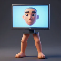 man with strong legs, face is a computer monitor, octane render, unreal engine, ultradetailed, stylized as a 3 dimensional render