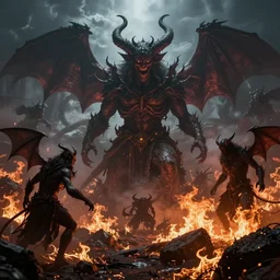 Hell on earth, fires, catastrophe, evil demons, destruction, devils, satan