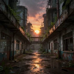 a beautiful hyperdetailed render of school hallway industrial architecture city architecture abandoned by federico babina, darkacademia sunset rainforest cosmic cgsociety morning sun steampunk landscape, archdaily, wallpaper, highly detailed, trending on artstation.