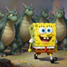 painting of spongebob squarepants leading an army of gargoyles, hyper - realistic, unreal engine, octane render, digital art, trending on artstation, 8 k, detailed, atmospheric, immaculate