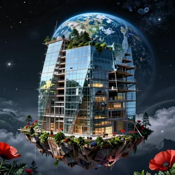 unfinished building by i. m. pei, at night cosmic futuristic sci - fi made of glass cgsociety nature forest assassin's creed poppy bladerunner 2 0 4 9 earth infrared biopunk thermal vision architecture island universe, archdaily, wallpaper, highly detailed, trending on artstation.