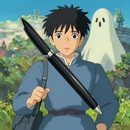 これはペンです in the style of howl\'s moving castle and 鬼 and 山