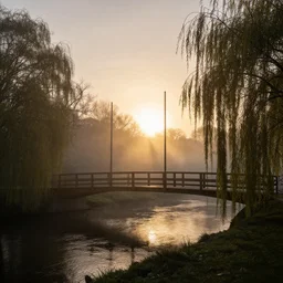the setting sun is two rods high on the bridge over the brook, light floss of mist curls half way up from the shadows of the willows. by craig mullins