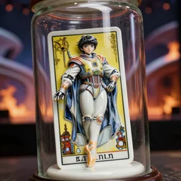 cinestill 5 0 d, 8 k ; esoteric ultra realistic major arcana in the expanse ( 2 0 2 0 ) film still flaming stage dj scene in frontiers in commercial porcelain photo fashion film still june seinen manga closeup 3 / 4 portrait edition, hyperrealistic real - life cyborg pilot tarot card porcelain occult figurine in victorian glass jar, pointe pose, perfect eyes, tilt shift wide shot zaha hadid background