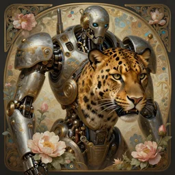 portrait of a panther, robot steampunk, floral! horizon zero dawn machine, intricate, elegant, highly detailed, ray tracing, digital painting, artstation, concept art, smooth, sharp focus, illustration, art by artgerm and greg rutkowski and alphonse mucha, 8 k