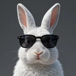 cool rabbit face wearing sunglasses, realistic photography from the future