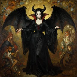 baroque oil painting portrait of vampire queen in gothic robes with bat wings, by nekro, peter mohrbacher, alphonse mucha, brian froud, yoshitaka amano, kim keever, victo ngai, james jean