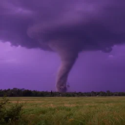 a tornado in the distant landscape, hdr, artstation, shuttershock, 4 dimensions purple background
