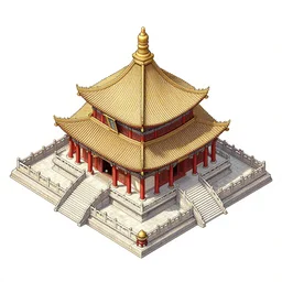 a temple, single isometric game tile, high detail, 8 k colored lineart