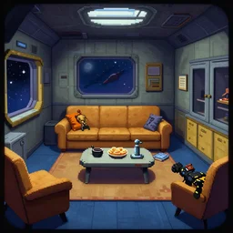 inside an officer's living quarters on a spaceship, from a space themed point and click 2D graphic adventure game, made in 1999, high quality graphics