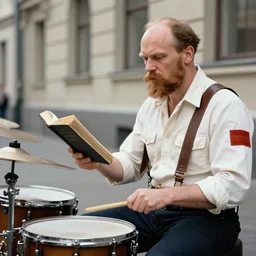 buzz aldrin playing the drums while Lenin reads from a bible in a downtown New York jazz club in the late 1950's. etching