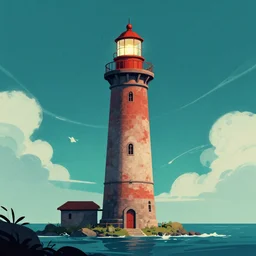 ancient ligthhouse, epic retrowave art, trending on art station