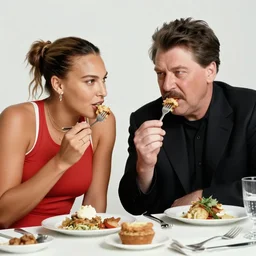 Joseph Stalin and Maria Sharapova eating lunch, 4k photo,