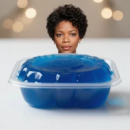 maya angelou inside blue gelatin mold, food photography, straight on angle, bokeh, studio lighting