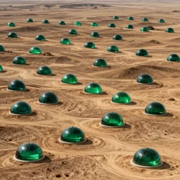 majestic sprawling parched rolling plains covered with numerous small domes made of shimmering emeralds by caspar david friedrich, unsettling, mysterious, by alexander fedosav, hyperrealism, 8 k resolution, behance hd, artstation, nightcafe