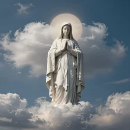 puffy white clouds in shape of a virgin mary statue