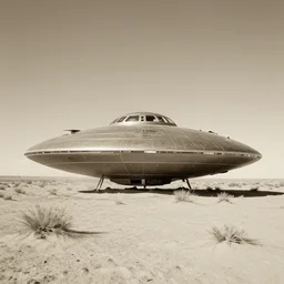 vintage photograph of a ufo crash in the desert of roswell, sepia