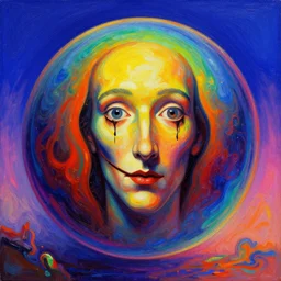 madenning knowlege, forbidden information, mysterious paranoia, fictional weirdness, strange sphericism, in the style of hypersurrealism, digital art postmodern dali, artstation, rainbow oil colors