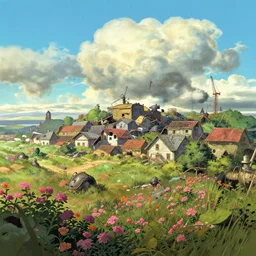 a wholesome animation key shot of a random sunny postapocalyptic panorama, studio ghibli, pixar and disney animation, sharp, rendered in gouache painting, anime gouache key art by greg rutkowski, bloom, dramatic, dynamic lighting