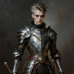 portrait of a skinny punk goth roald dahl wearing armor by simon bisley, john blance, frank frazetta, fantasy, thief warrior