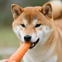 a shiba inu eating a carrot, high quality, high resolution