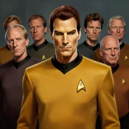 portrait shot of a evil captain kirk in star trek, realistic, professionally, professionally color graded, intricate, elegant, highly detailed, centered, digital painting, artstation, concept art, smooth, sharp focus, illustration, artgerm, tomasz alen kopera, peter mohrbacher, donato giancola, joseph christian leyendecker, wlop, boris vallejo