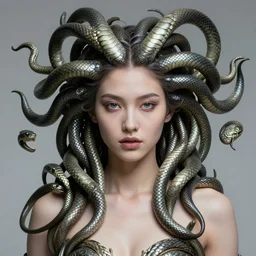portrait medusa, goddess, science fiction, organic, snakes, stunning beautiful by beeple, ultra detailed, 3 d, future tech, global illumination, award winning, fashion magazine, wires and circuits