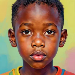colourful upper half portrait of an african boy with exaggerated features - art by aya takano & hsiao - ron cheng, highly detailed, digital painting, illustration, smooth, sharp focus, intricate, symmetry, pinterest, behance, artstation