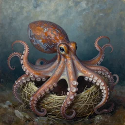 an octopus leaving the nest to fly for the first time, oil on canvas, portrait, intricate, 8k highly professionally detailed, HDR, CGsociety
