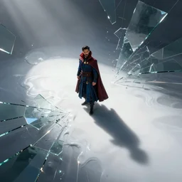 doctor strange, long shadow, light colors, white liquid, by greg rutkowski, multiple dimensions, shattered glass, refractions, highly detailed, environmental light, cinematic by francis tnehunreal, octane render, nvidia, concept art, close up
