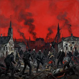 zdzisław beksinski, minion massacre horrific, red sky