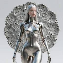 futuristic metallic armored cyborg queen, elegant intricate highly detailed mandelbrot fractal subsurface scattering, by arthem priakhin, zhao yun, giger, mucha