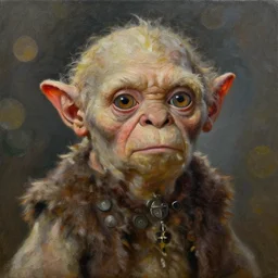 A high-quality portrait of Gollum, oil on canvas, trending on artstation, bokeh, 90mm, f/1.4