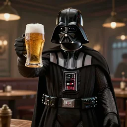 darth vader rising his beer in a tavern, hyperrealistic, unreal engine, octane render, 4 k, detailed cfg _ scale 9