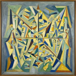 mythological map by hugh kretschmer, by pablo picasso. a beautiful painting of abstract composition of geometric shapes in various colors.