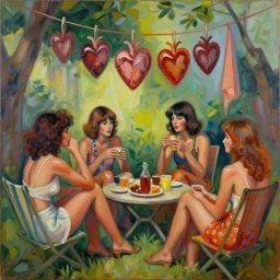 social encounters, depictions of the scene and free love hangs - al fresco, postmodern painting, summer of love, hearts sensuous, abstracted, highly detailed, hd