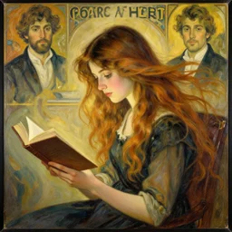 a girl reading a book, her hair flowing down, in the style of piotr turek and in the style of alphonse osbert and in the style of charles dulac.