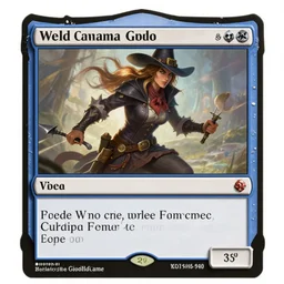 Fantasy digital art for magic the gathering card, action shot of a wild west witch with a revolver firing out a red magical spell. Background has wild west scenery behind her at night.