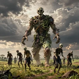 Midwest countryside, towering giant made of zombies, fantasy art, Hudson River School