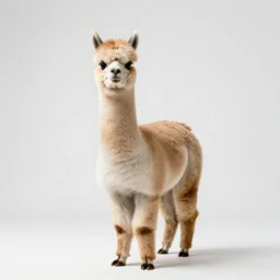 tiny alpaca, professional studio photo, full body, isolated on a pure white background, centered, entire subject in frame, sharp focus, soft studio lighting