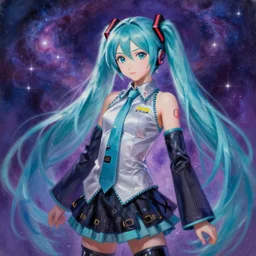 ! dream galactic astral realm miku in oil painting, trending on artstation, award winning, emotional vibrant, highly detailed surrealist art