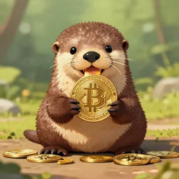 otter eating bitcoin, 4 k, hd, centered