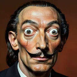 artificial intelligence face being built piece by piece and almost completed, big part of face looks exactly like human, epic, symmetric face, highly detailed, intricate details, in the style of salvador dali