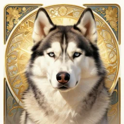 beautiful detailed picture of a husky, radiant light, art nouveau, intricate, elegant, highly detailed, my rendition, digital painting, artstation, concept art, smooth, sharp focus, illustration, art by artgerm and greg rutkowski and alphonse mucha